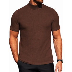 COOFANDY Men’s Mock Neck T-Shirts Short Sleeve Ribbed Knit Shirt Soft Tee Shirt Casual Basic Tops(Brown)