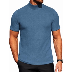 COOFANDY Men’s Mock Neck T-Shirts Short Sleeve Ribbed Knit Shirt Soft Tee Shirt Casual Basic Tops(Dark Blue)