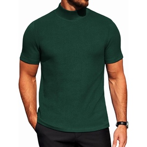 COOFANDY Men’s Mock Neck T-Shirts Short Sleeve Ribbed Knit Shirt Soft Tee Shirt Casual Basic Tops(Green)