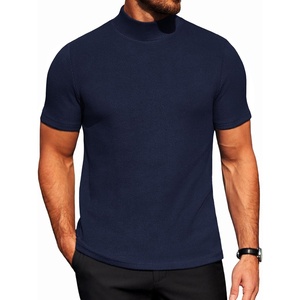 COOFANDY Men’s Mock Neck T-Shirts Short Sleeve Ribbed Knit Shirt Soft Tee Shirt Casual Basic Tops(Navy Blue)