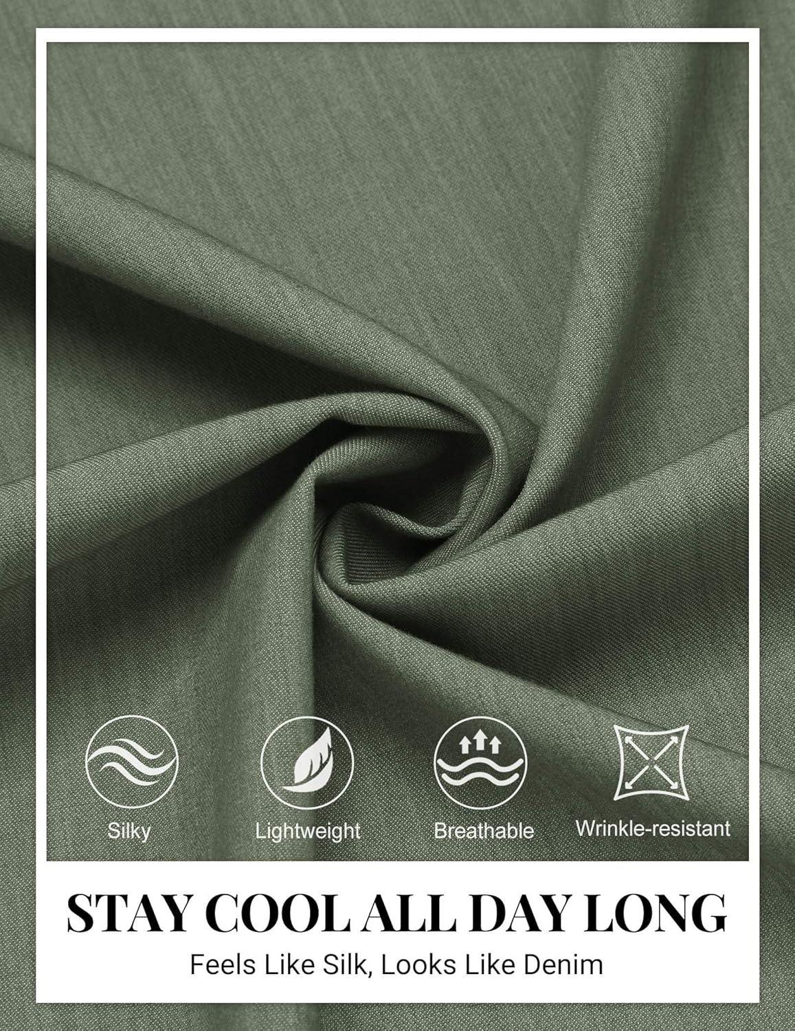 image:imageCOOFANDY Mens Button Down Short Sleeve Shirt Casual Summer Stretch Denim Dress Shirts with PocketArmy Green