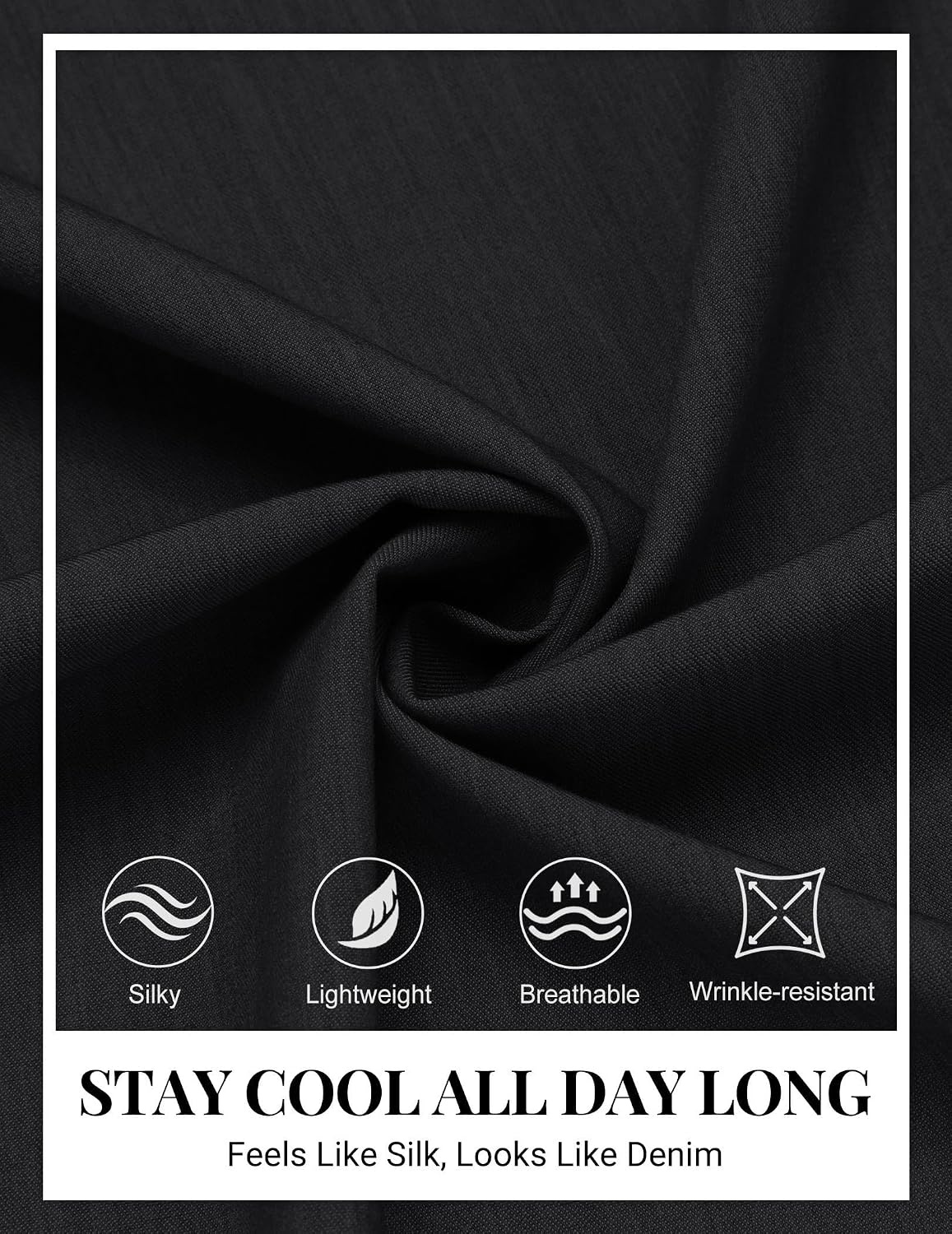 image:imageCOOFANDY Mens Button Down Short Sleeve Shirt Casual Summer Stretch Denim Dress Shirts with PocketBlack