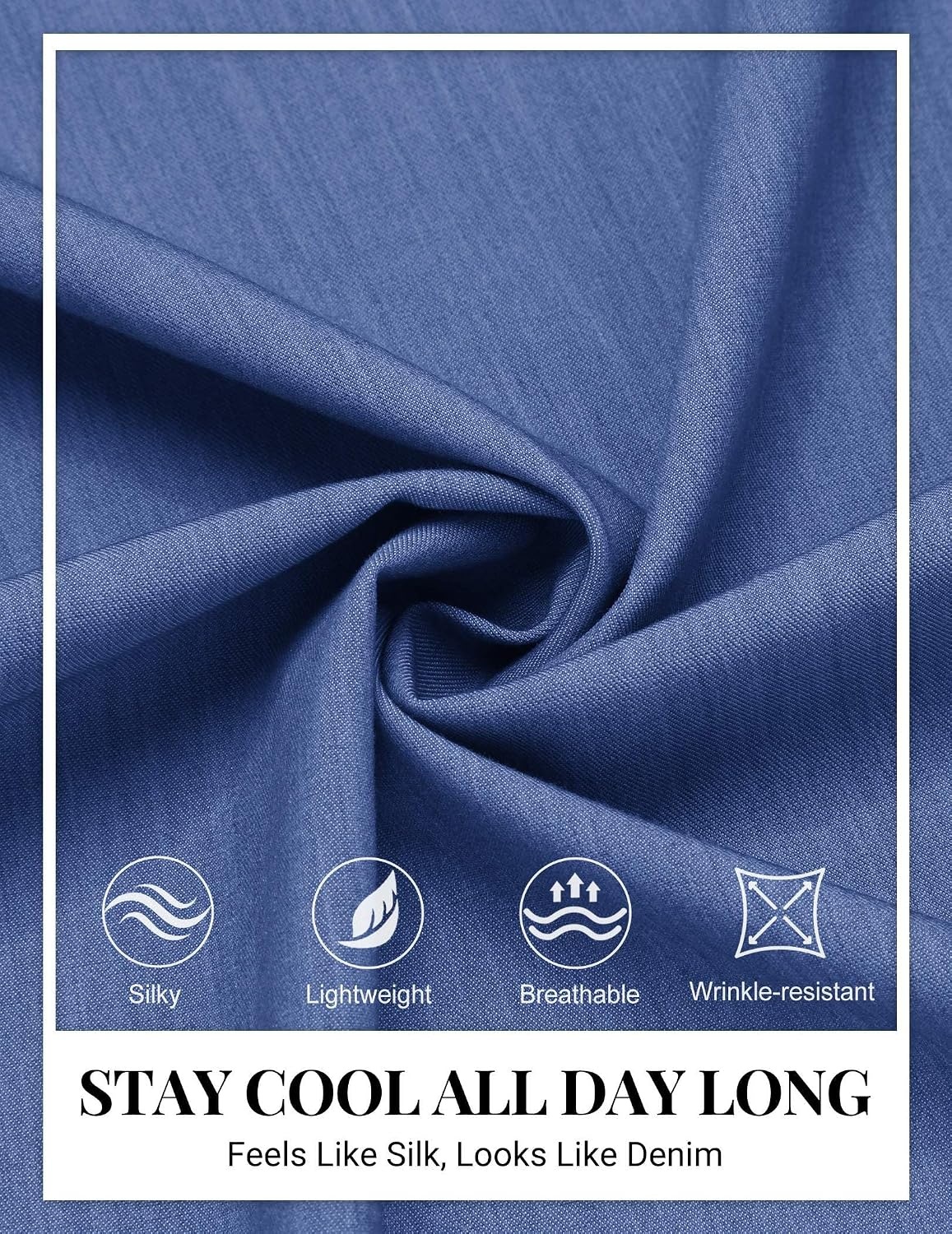 image:imageCOOFANDY Mens Button Down Short Sleeve Shirt Casual Summer Stretch Denim Dress Shirts with PocketBlue