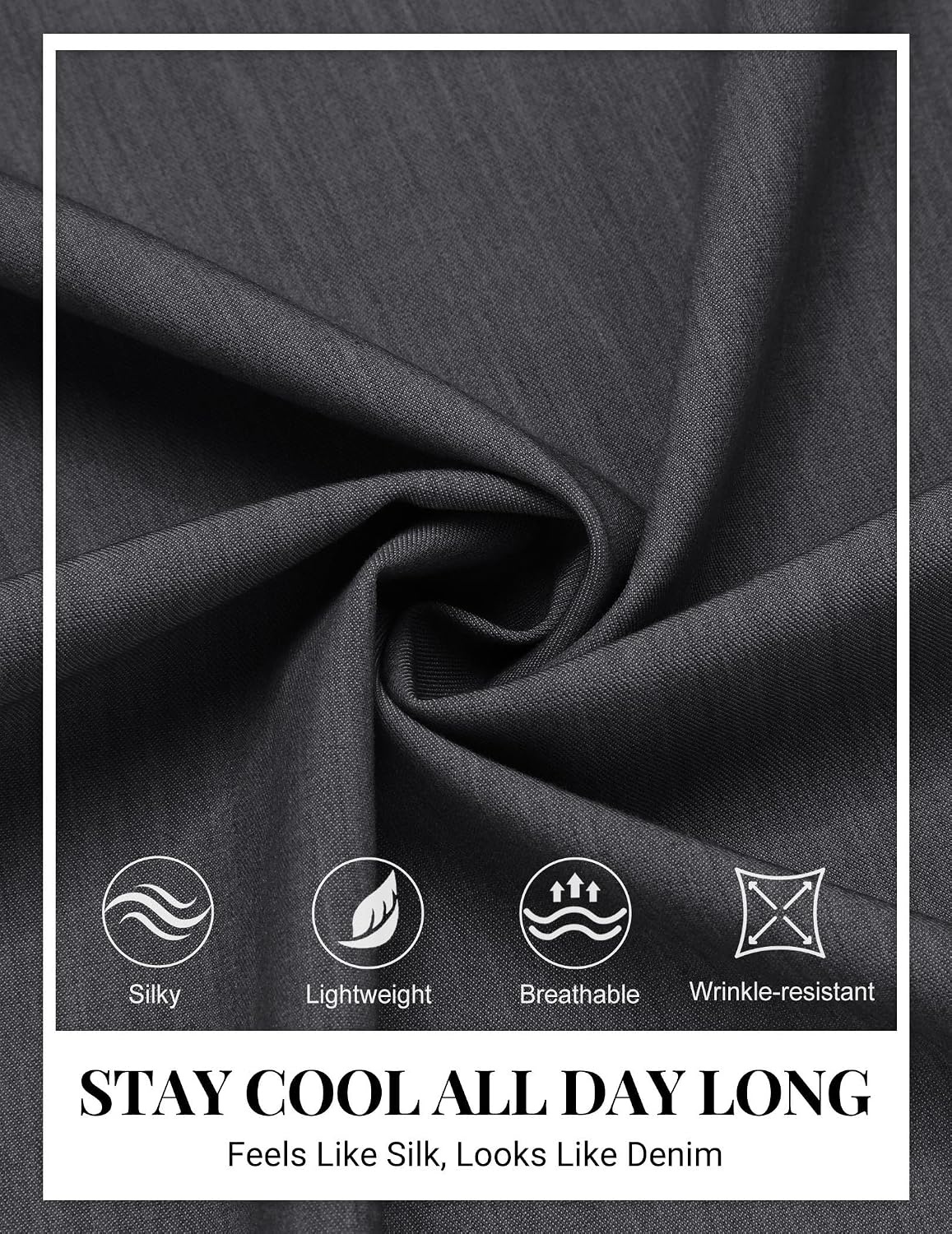 image:imageCOOFANDY Mens Button Down Short Sleeve Shirt Casual Summer Stretch Denim Dress Shirts with PocketDark Grey