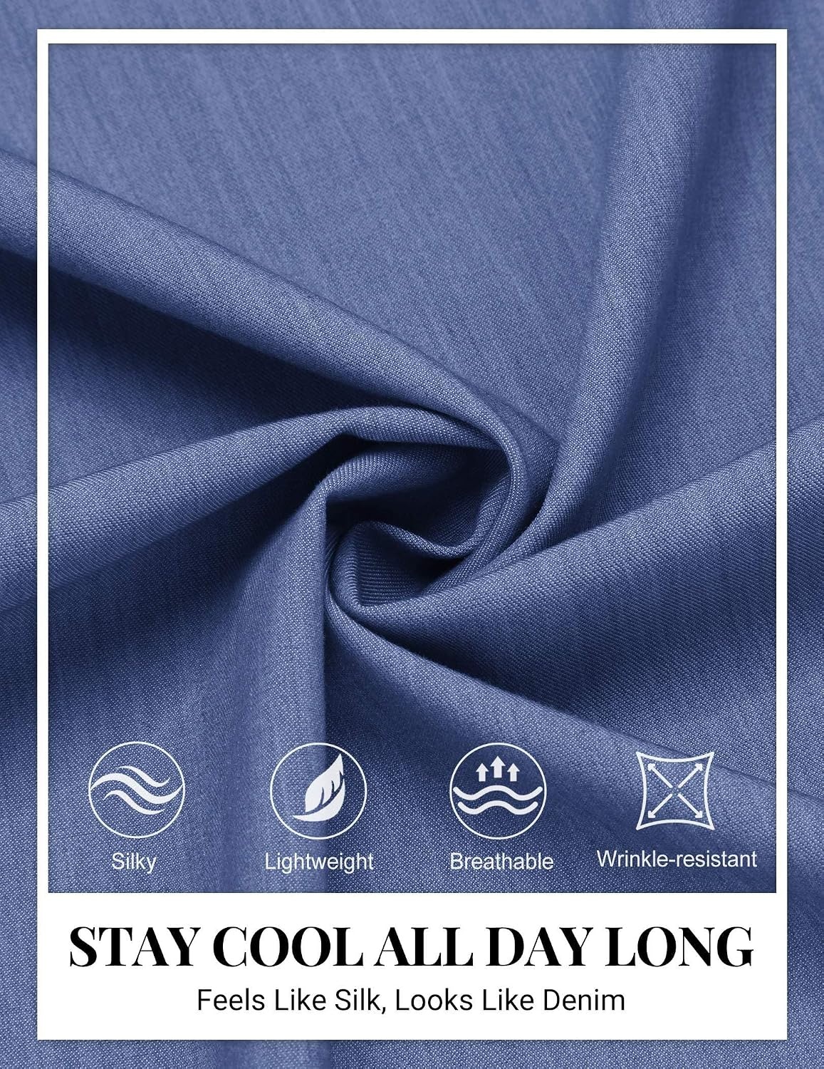image:imageCOOFANDY Mens Button Down Short Sleeve Shirt Casual Summer Stretch Denim Dress Shirts with PocketDenim Blue