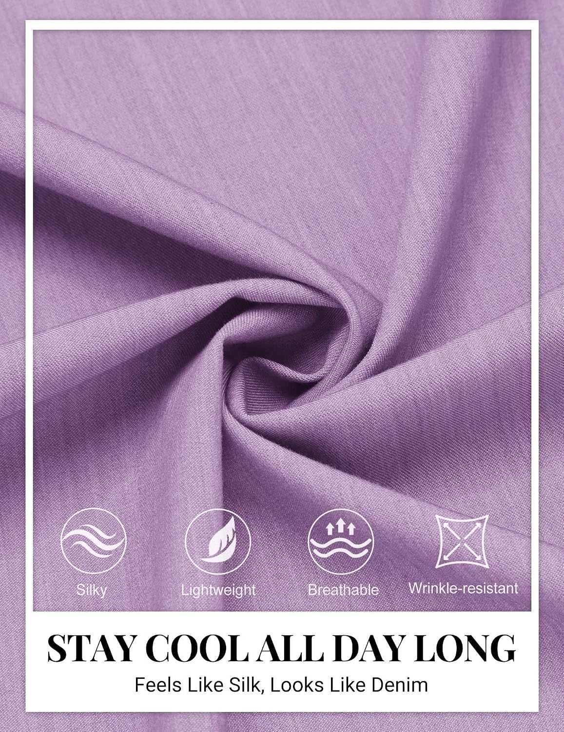 image:imageCOOFANDY Mens Button Down Short Sleeve Shirt Casual Summer Stretch Denim Dress Shirts with PocketLavender