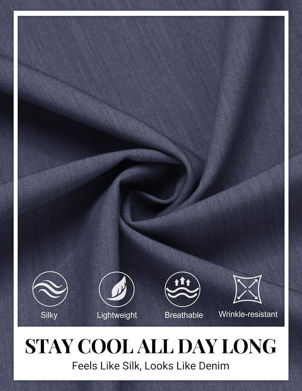 image:imageCOOFANDY Mens Button Down Short Sleeve Shirt Casual Summer Stretch Denim Dress Shirts with PocketNavy Blue