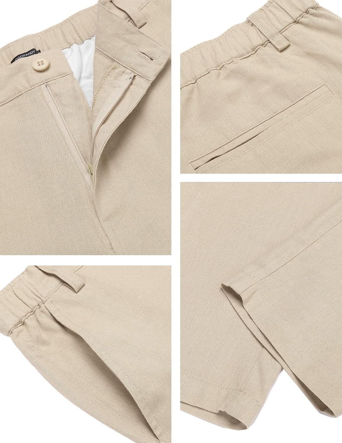 image:imageCOOFANDY Mens Cotton Linen Pants Elastic Waist Lightweight Casual Pants Relaxed Fit Yoga Beach Pants with PocketsBeige