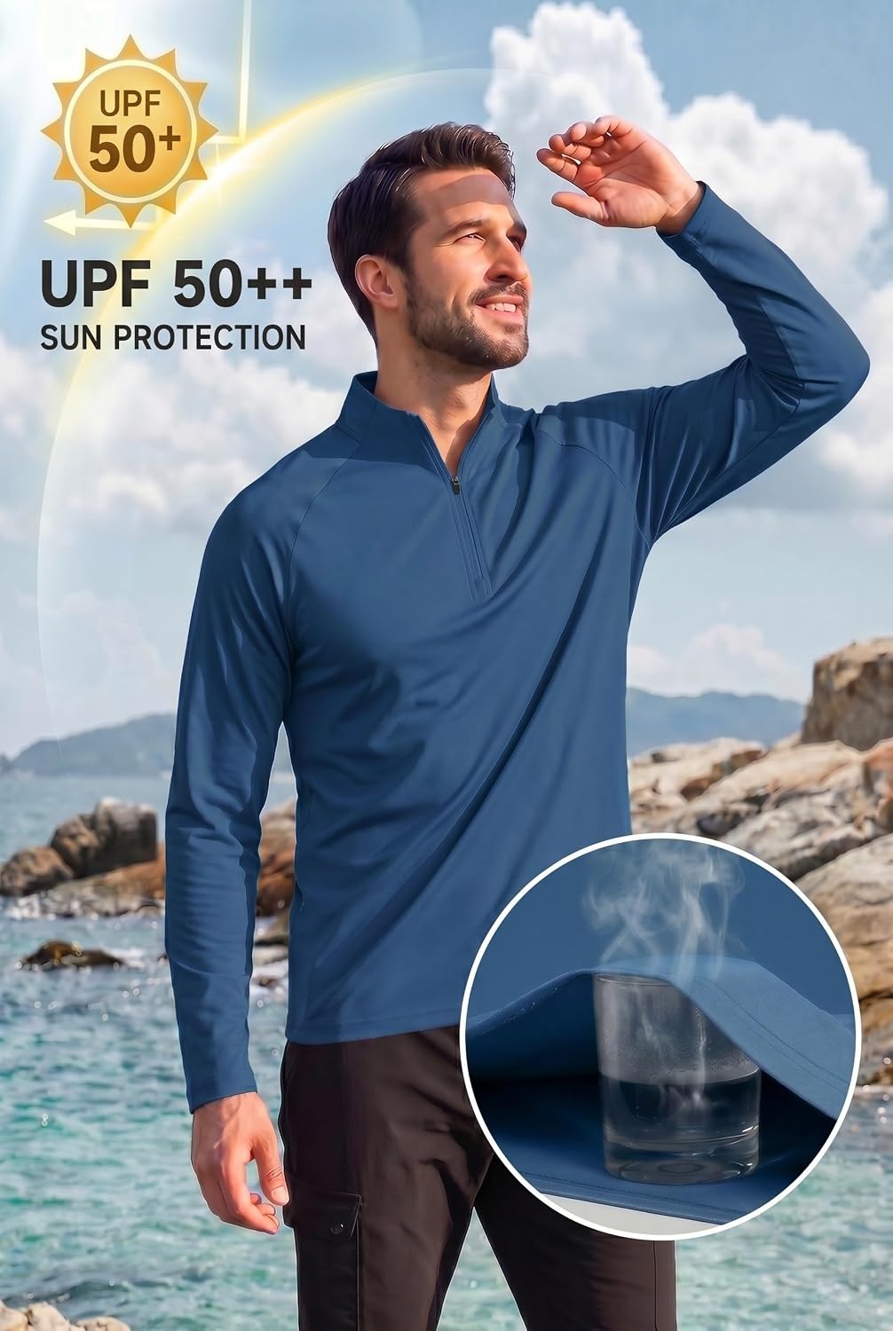 image:imageCOOFANDY Mens Quarter Zip Pullover Athletic Shirts Long Sleeve Lightweight 14 Zip Mock Neck Running Golf Gym ShirtDark Blue
