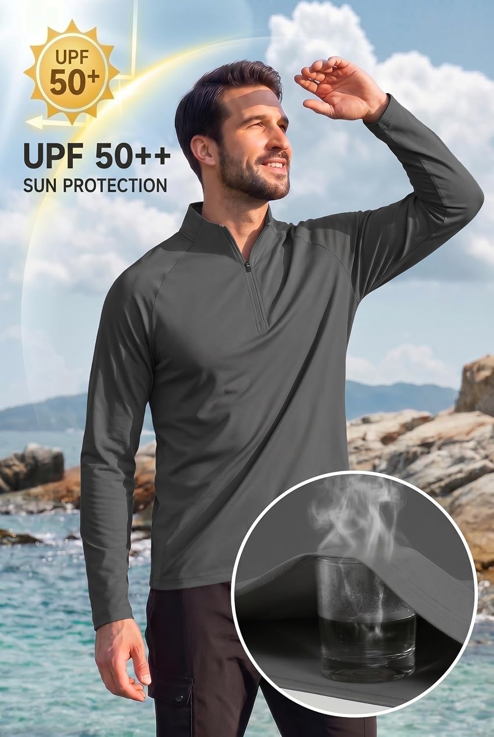 image:imageCOOFANDY Mens Quarter Zip Pullover Athletic Shirts Long Sleeve Lightweight 14 Zip Mock Neck Running Golf Gym ShirtDark Grey