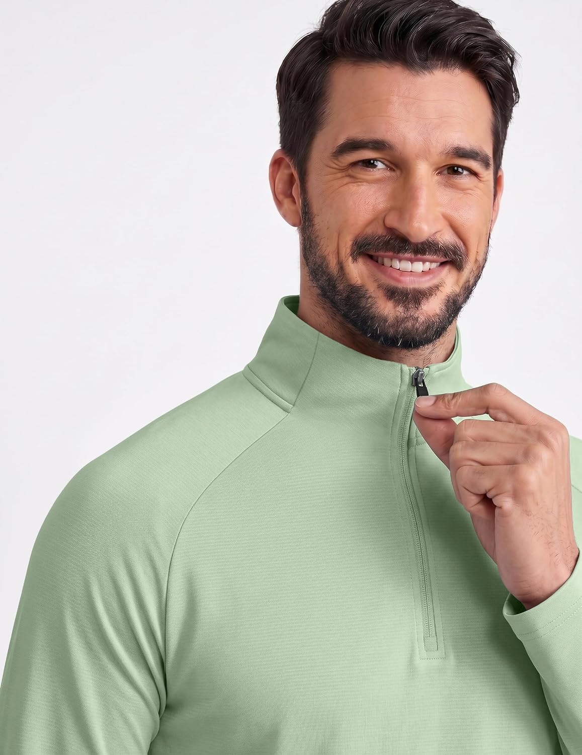 image:imageCOOFANDY Mens Quarter Zip Pullover Athletic Shirts Long Sleeve Lightweight 14 Zip Mock Neck Running Golf Gym ShirtLight Green