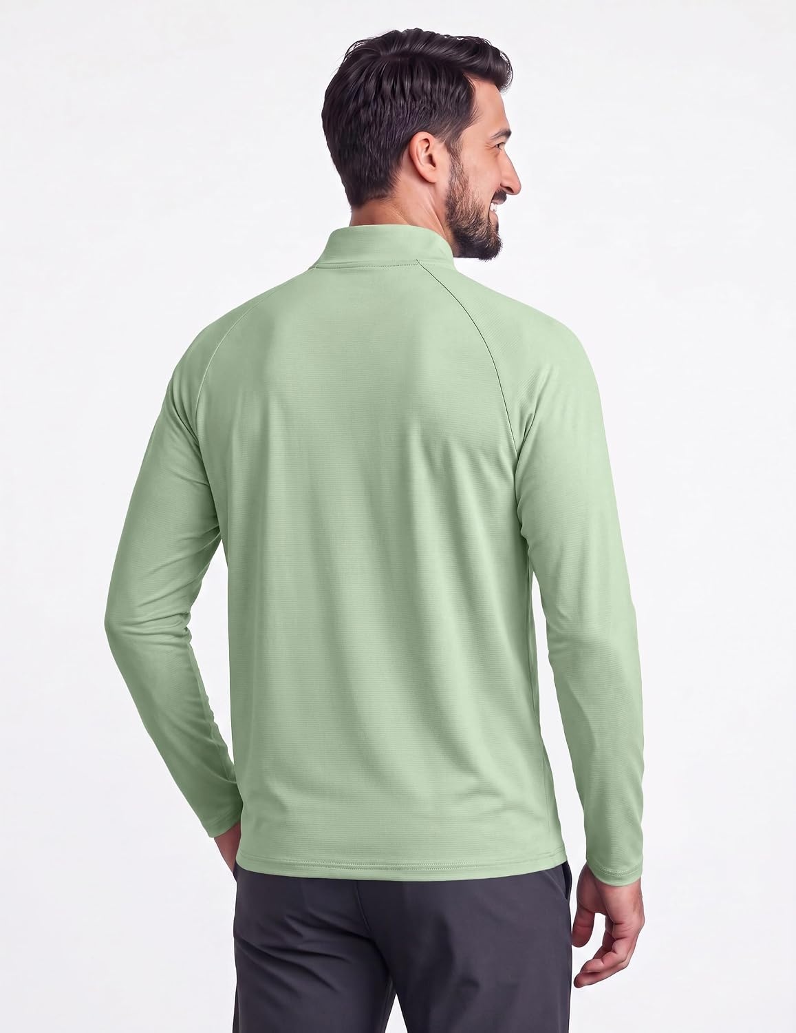 image:imageCOOFANDY Mens Quarter Zip Pullover Athletic Shirts Long Sleeve Lightweight 14 Zip Mock Neck Running Golf Gym ShirtLight Green