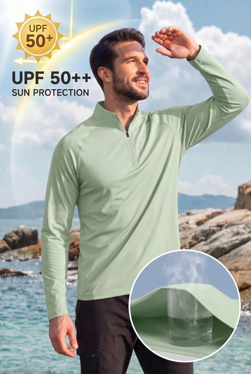 image:imageCOOFANDY Mens Quarter Zip Pullover Athletic Shirts Long Sleeve Lightweight 14 Zip Mock Neck Running Golf Gym ShirtLight Green