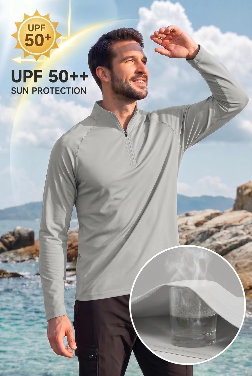 image:imageCOOFANDY Mens Quarter Zip Pullover Athletic Shirts Long Sleeve Lightweight 14 Zip Mock Neck Running Golf Gym ShirtLight Grey