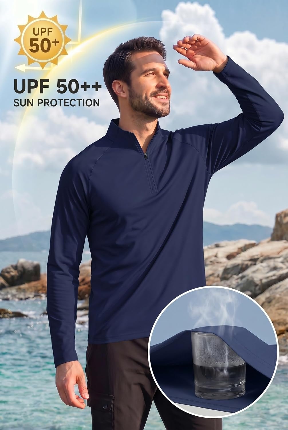image:imageCOOFANDY Mens Quarter Zip Pullover Athletic Shirts Long Sleeve Lightweight 14 Zip Mock Neck Running Golf Gym ShirtNavy Blue