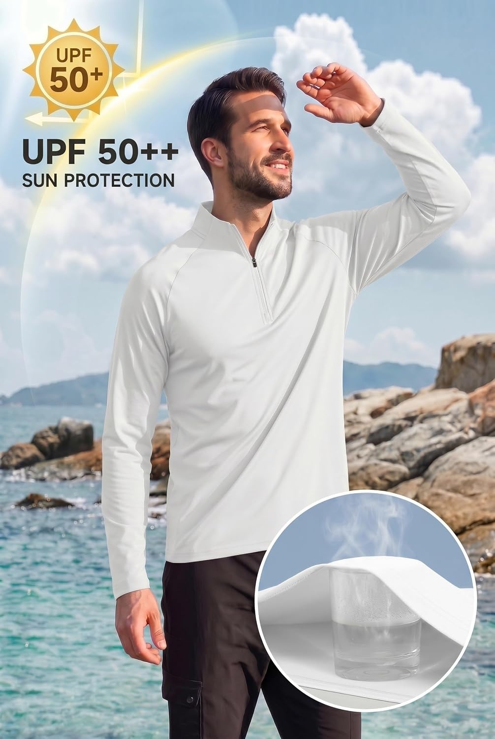 image:imageCOOFANDY Mens Quarter Zip Pullover Athletic Shirts Long Sleeve Lightweight 14 Zip Mock Neck Running Golf Gym ShirtWhite