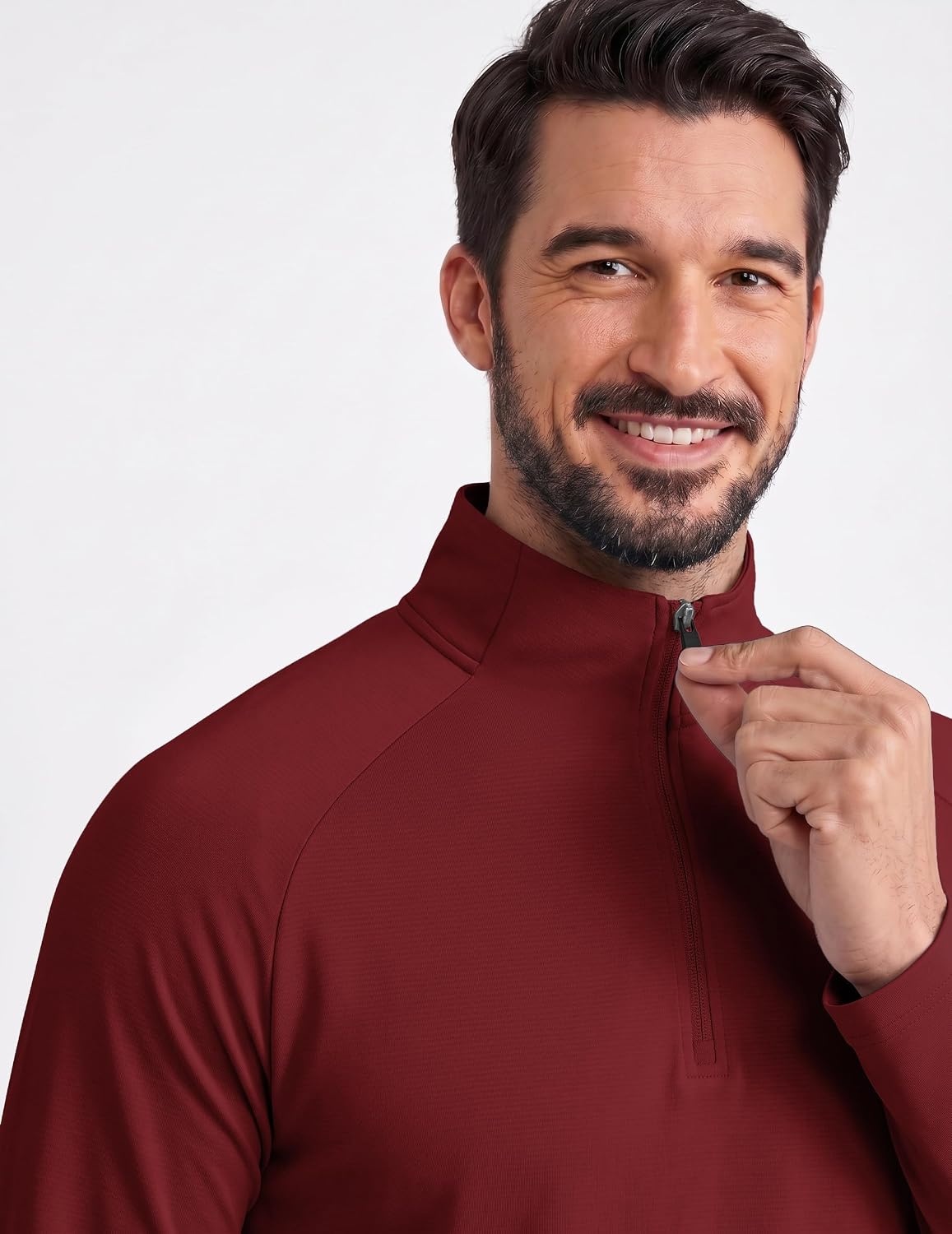 image:imageCOOFANDY Mens Quarter Zip Pullover Athletic Shirts Long Sleeve Lightweight 14 Zip Mock Neck Running Golf Gym ShirtWine Red