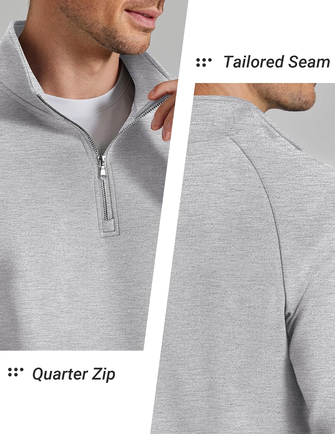 image:imageCOOFANDY Mens Quarter Zip Pullover Sweatshirts for Men Golf Fall Clothes Fall Fashion 2026 Long Sleeve Pullover Stretch Soft Lightweight WrinkleFree Loose Fit Collared Casual Travel GolfAsh Heather