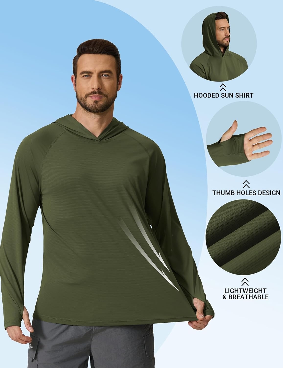 image:imageCOOFANDY Mens SPF 50 Sun Shirts Long Sleeve Rash Guard Thin Summer Hoodie Sun Protection Fishing Shirt with ThumbholeArmy Green