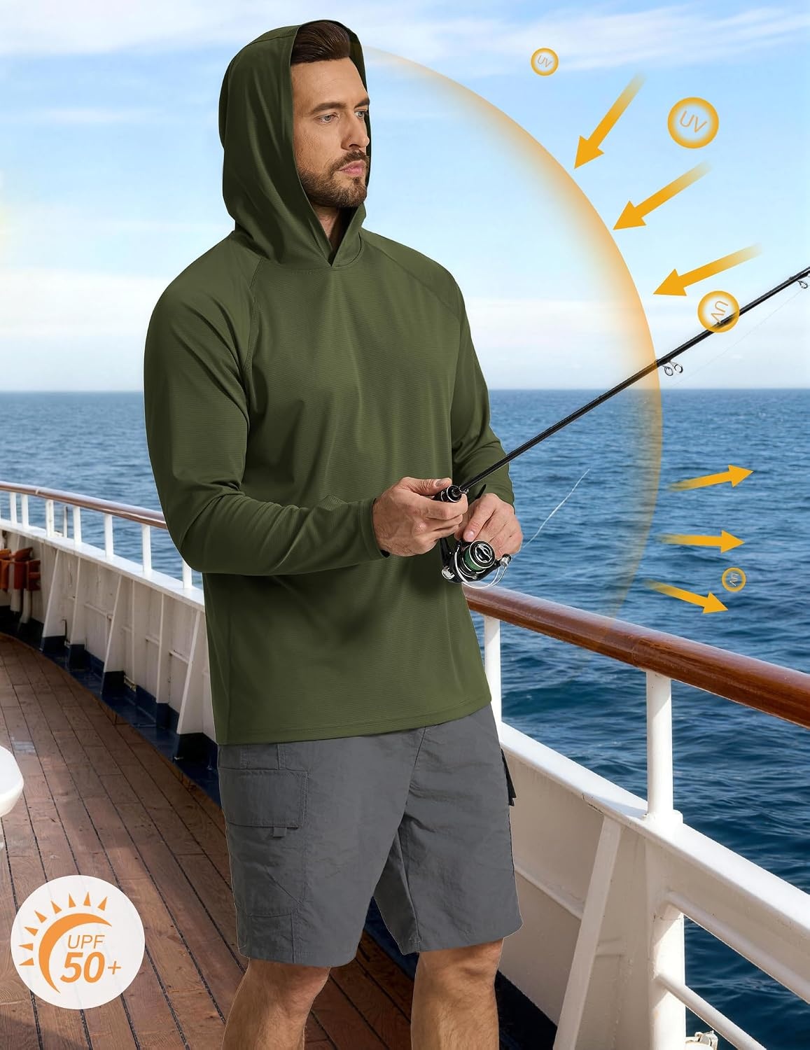 image:imageCOOFANDY Mens SPF 50 Sun Shirts Long Sleeve Rash Guard Thin Summer Hoodie Sun Protection Fishing Shirt with ThumbholeArmy Green