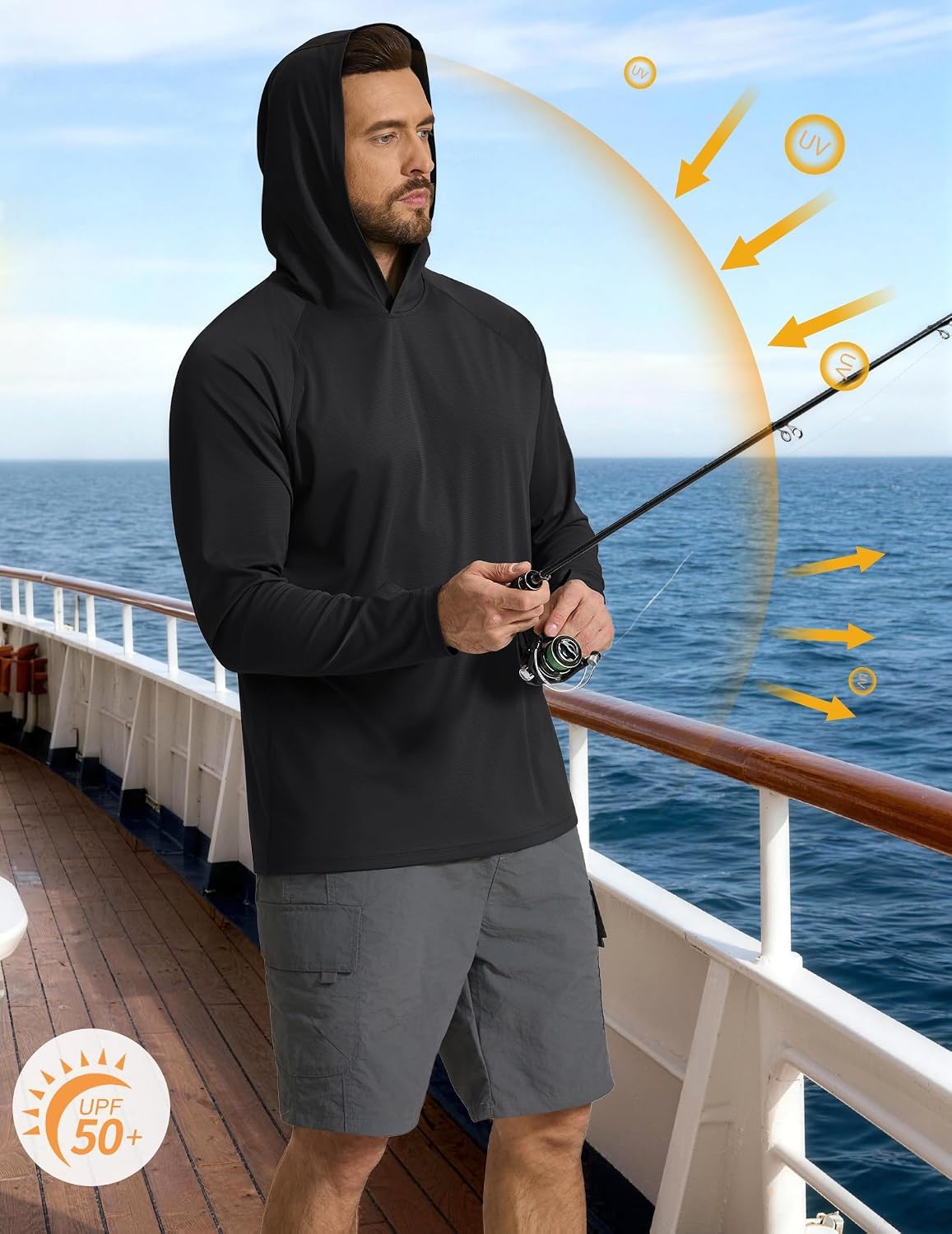 image:imageCOOFANDY Mens SPF 50 Sun Shirts Long Sleeve Rash Guard Thin Summer Hoodie Sun Protection Fishing Shirt with ThumbholeBlack