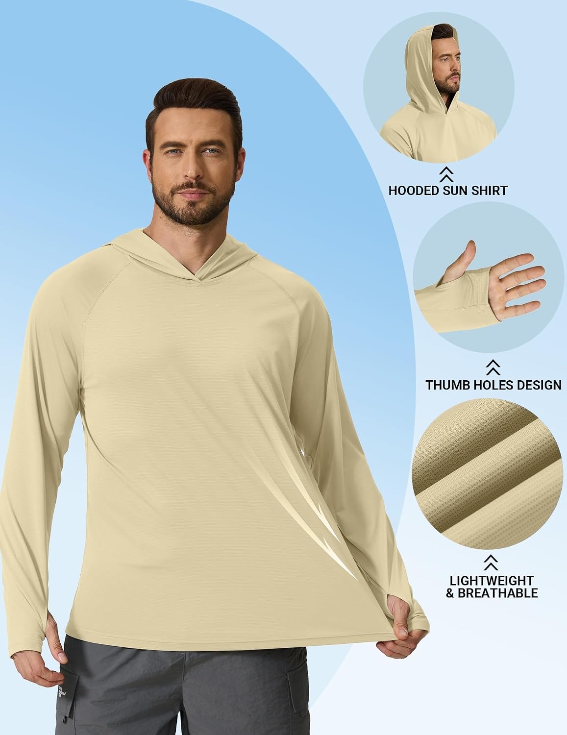 image:imageCOOFANDY Mens SPF 50 Sun Shirts Long Sleeve Rash Guard Thin Summer Hoodie Sun Protection Fishing Shirt with ThumbholeLight Brown