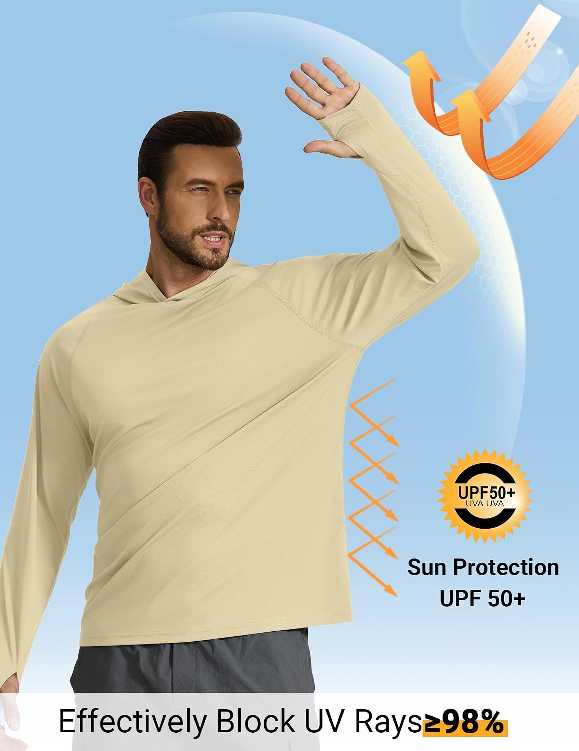 image:imageCOOFANDY Mens SPF 50 Sun Shirts Long Sleeve Rash Guard Thin Summer Hoodie Sun Protection Fishing Shirt with ThumbholeLight Brown