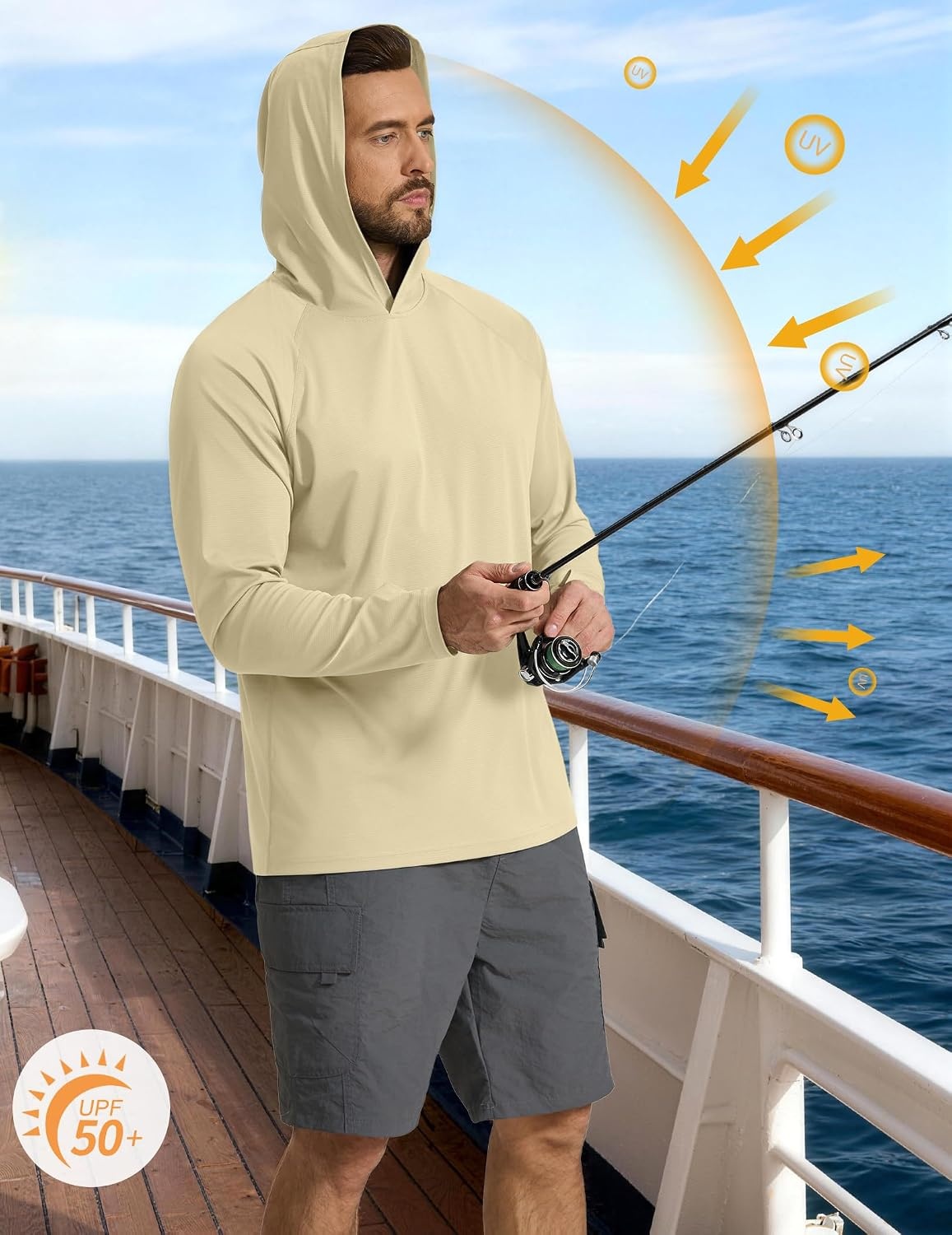 image:imageCOOFANDY Mens SPF 50 Sun Shirts Long Sleeve Rash Guard Thin Summer Hoodie Sun Protection Fishing Shirt with ThumbholeLight Brown