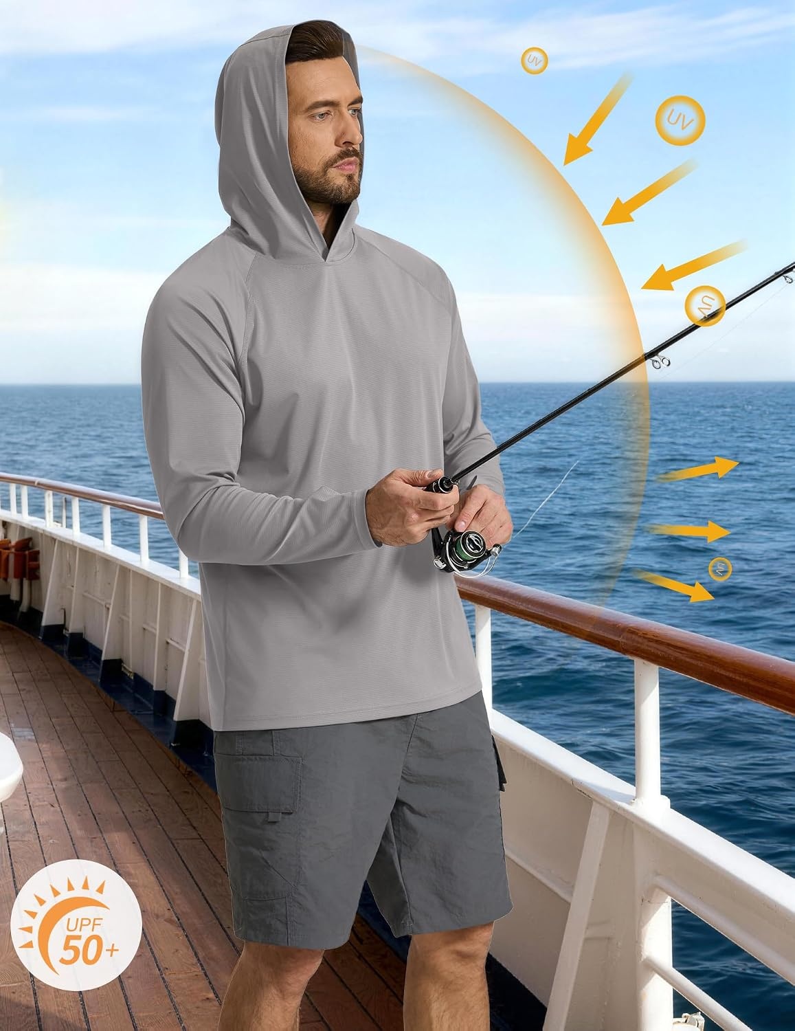 image:imageCOOFANDY Mens SPF 50 Sun Shirts Long Sleeve Rash Guard Thin Summer Hoodie Sun Protection Fishing Shirt with ThumbholeLight Gray