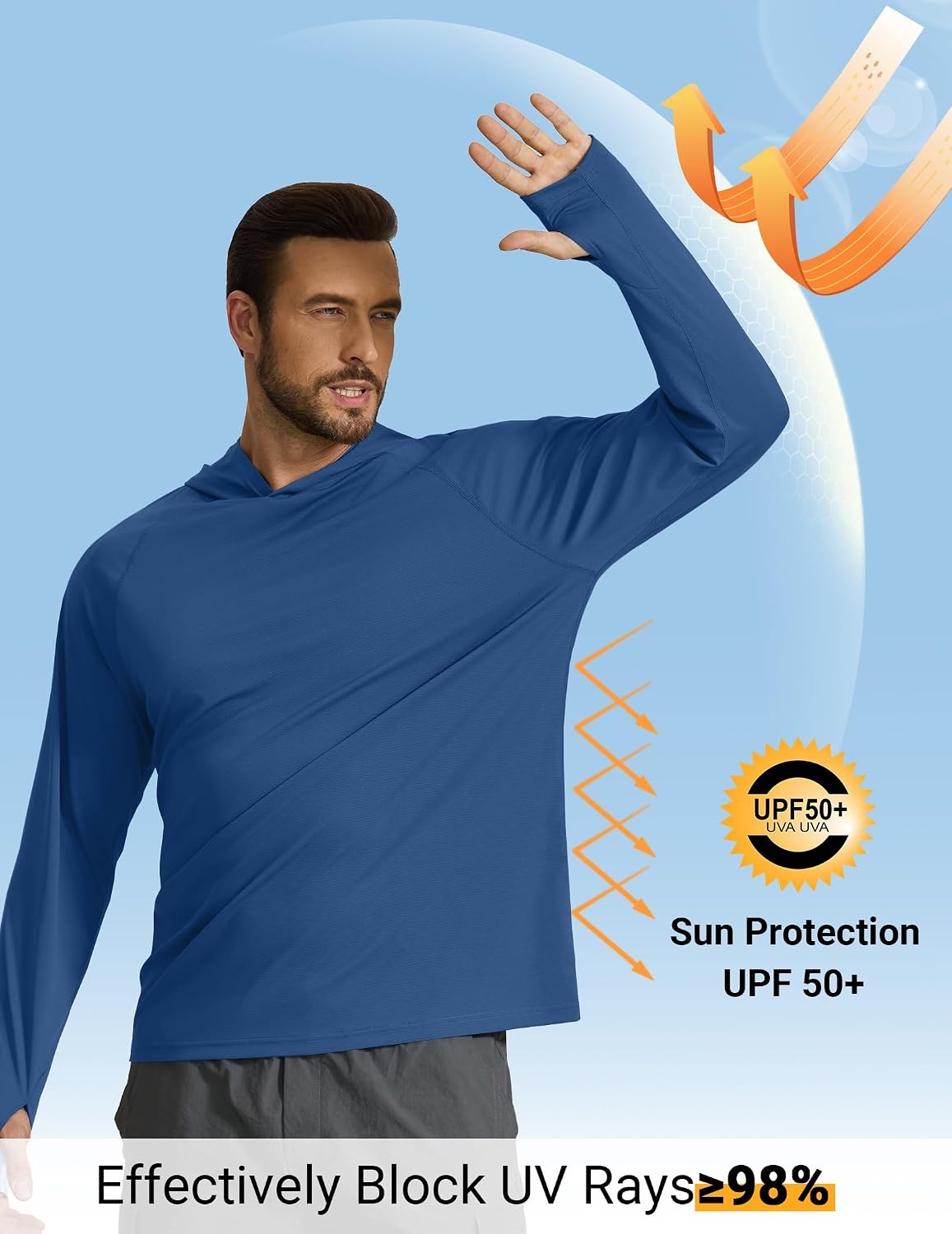image:imageCOOFANDY Mens SPF 50 Sun Shirts Long Sleeve Rash Guard Thin Summer Hoodie Sun Protection Fishing Shirt with ThumbholeNavy