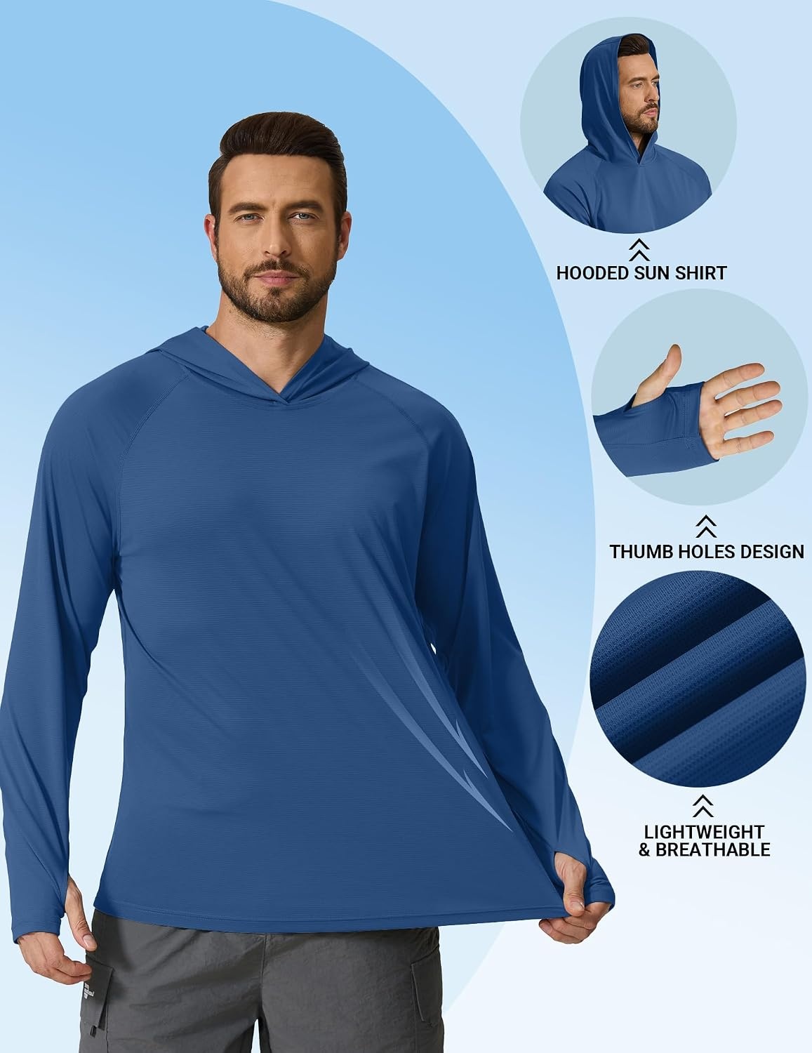 image:imageCOOFANDY Mens SPF 50 Sun Shirts Long Sleeve Rash Guard Thin Summer Hoodie Sun Protection Fishing Shirt with ThumbholeNavy