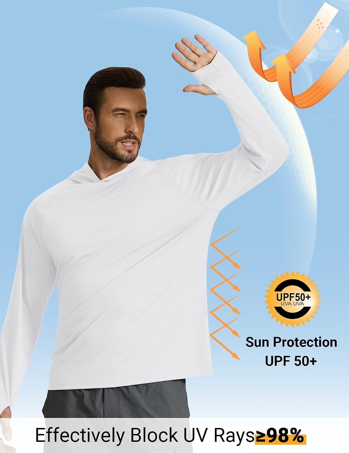 image:imageCOOFANDY Mens SPF 50 Sun Shirts Long Sleeve Rash Guard Thin Summer Hoodie Sun Protection Fishing Shirt with ThumbholeWhite