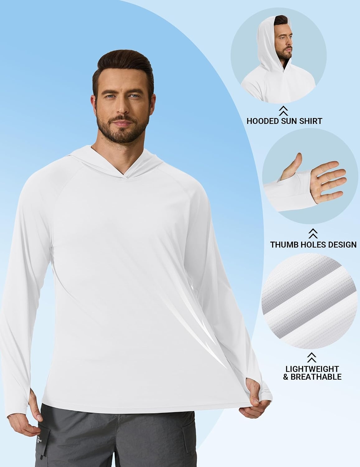 image:imageCOOFANDY Mens SPF 50 Sun Shirts Long Sleeve Rash Guard Thin Summer Hoodie Sun Protection Fishing Shirt with ThumbholeWhite