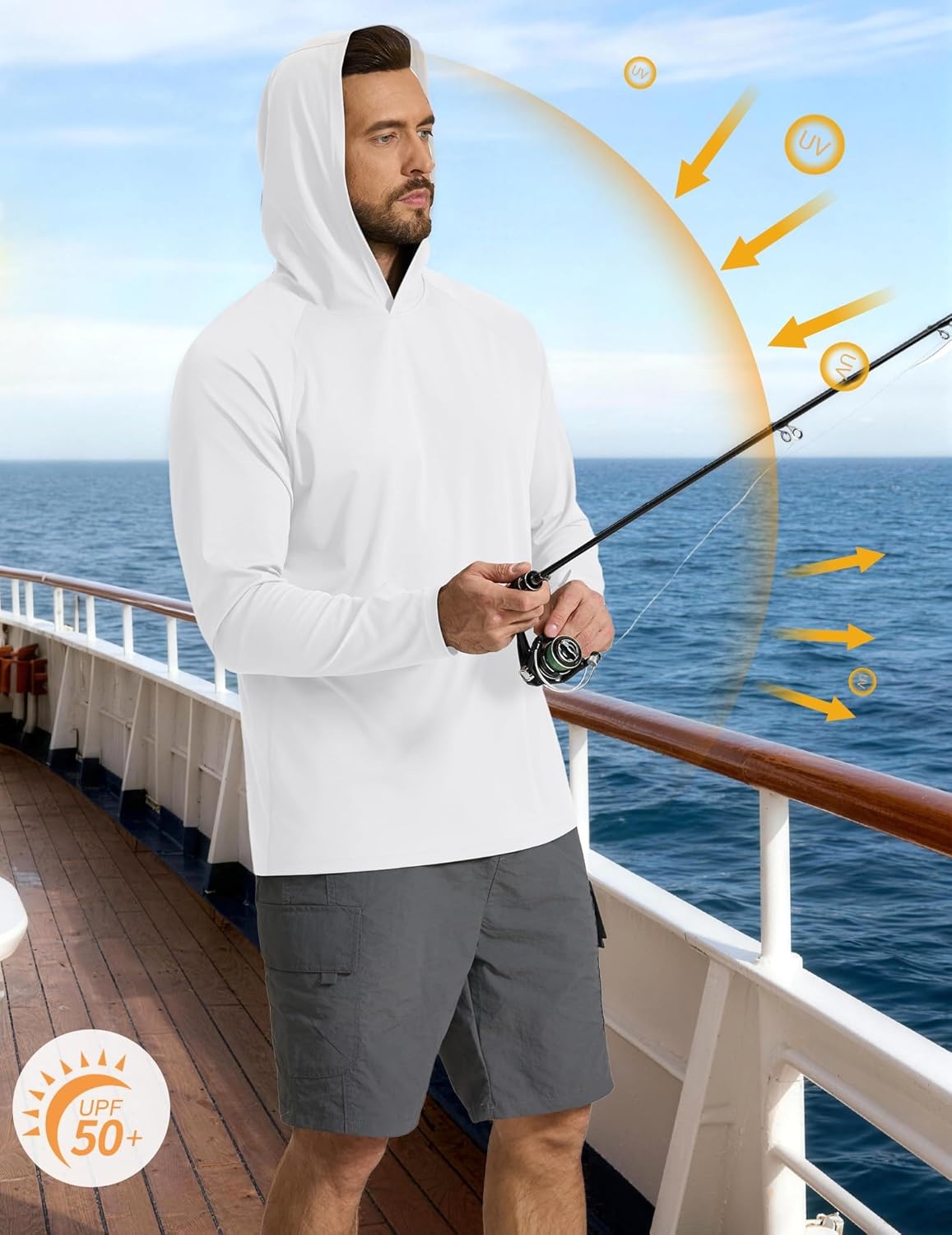 image:imageCOOFANDY Mens SPF 50 Sun Shirts Long Sleeve Rash Guard Thin Summer Hoodie Sun Protection Fishing Shirt with ThumbholeWhite