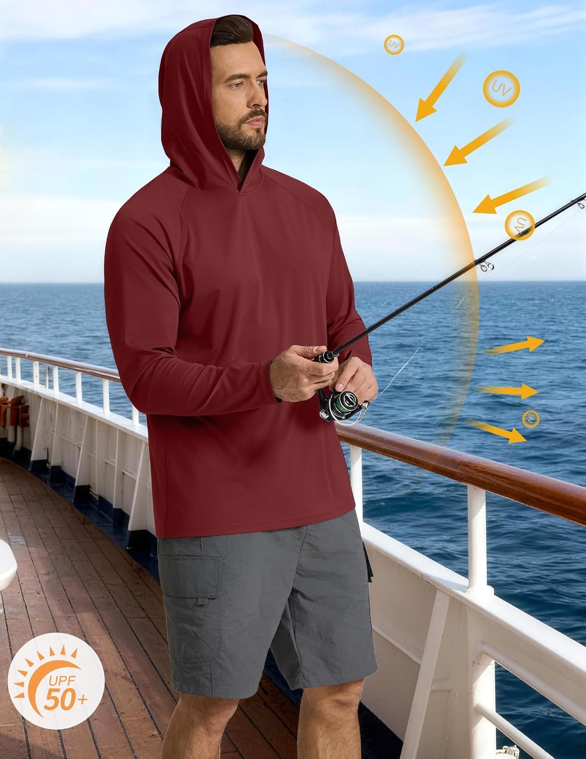 image:imageCOOFANDY Mens SPF 50 Sun Shirts Long Sleeve Rash Guard Thin Summer Hoodie Sun Protection Fishing Shirt with ThumbholeWine Red