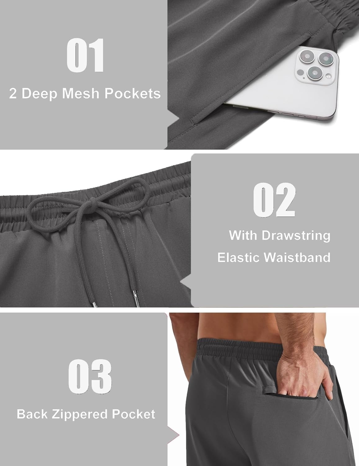 image:imageCOOFANDY Mens Swim Trunks with Compression Liner Quick Dry 7 Inch Bathing Suit Beach Short with Zipper PocketsDark Gray