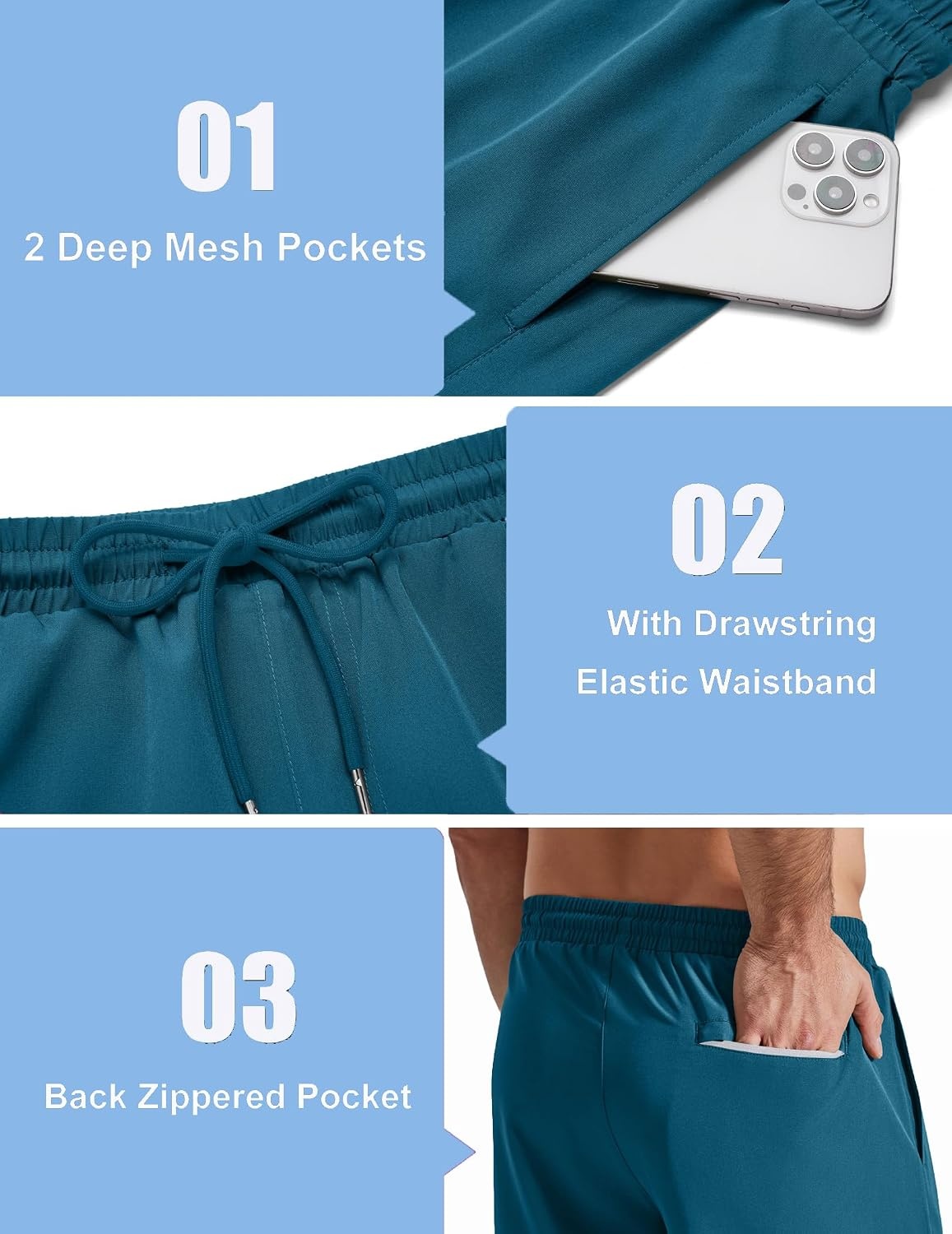 image:imageCOOFANDY Mens Swim Trunks with Compression Liner Quick Dry 7 Inch Bathing Suit Beach Short with Zipper PocketsDark Teal