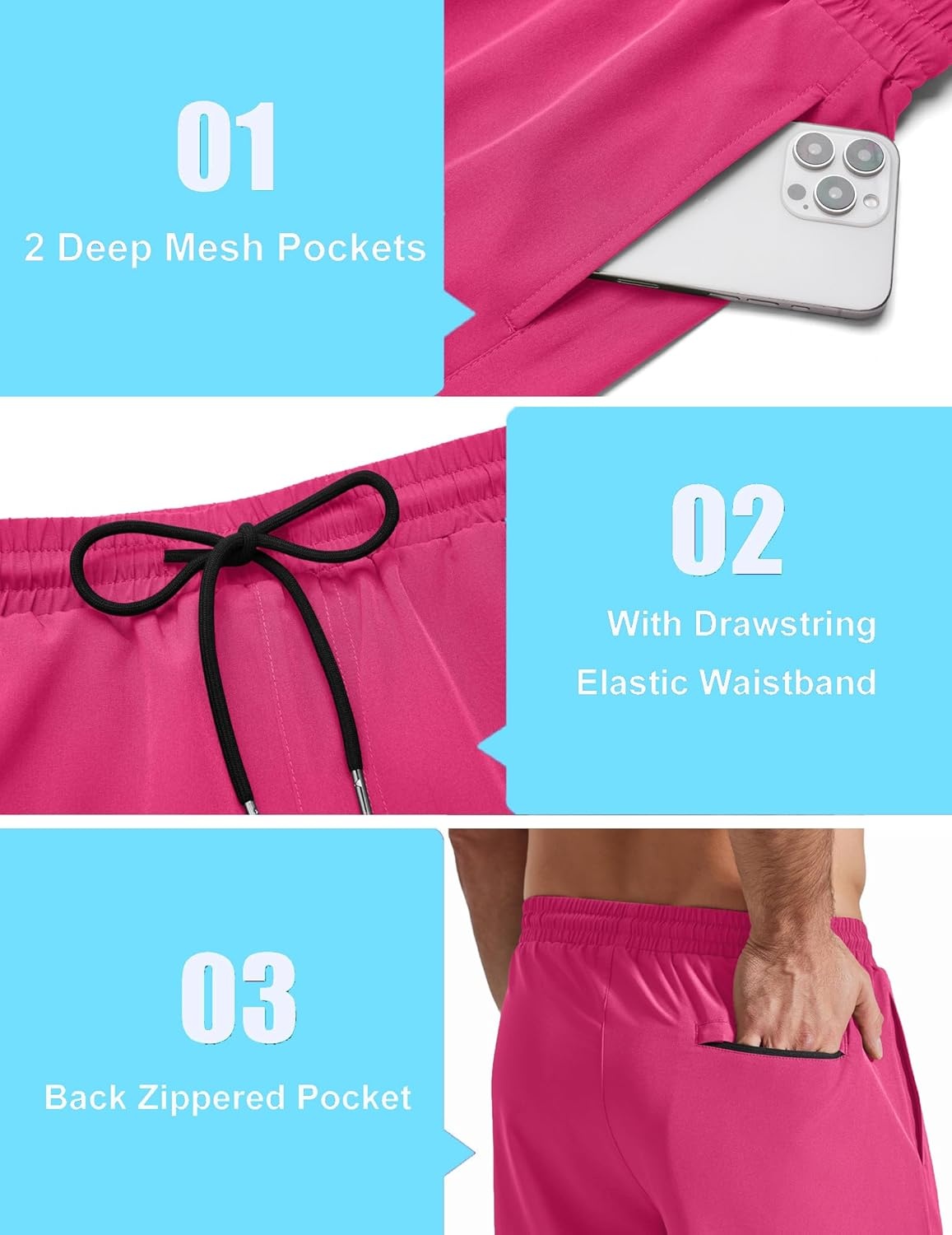 image:imageCOOFANDY Mens Swim Trunks with Compression Liner Quick Dry 7 Inch Bathing Suit Beach Short with Zipper PocketsHot Pink