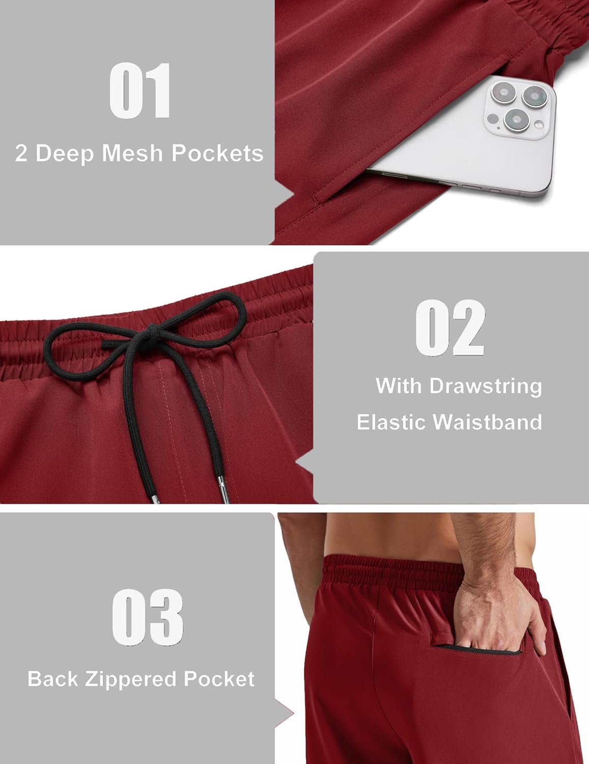 image:imageCOOFANDY Mens Swim Trunks with Compression Liner Quick Dry 7 Inch Bathing Suit Beach Short with Zipper PocketsWine Red