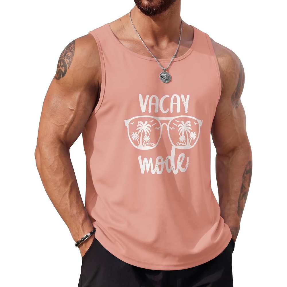 image:imageCOOFANDY Mens Beach Tank Tops Summer Cotton Sleeveless Graphic T Shirts Palm Tree Casual Vacation Muscle TankPinkcoconut Tree