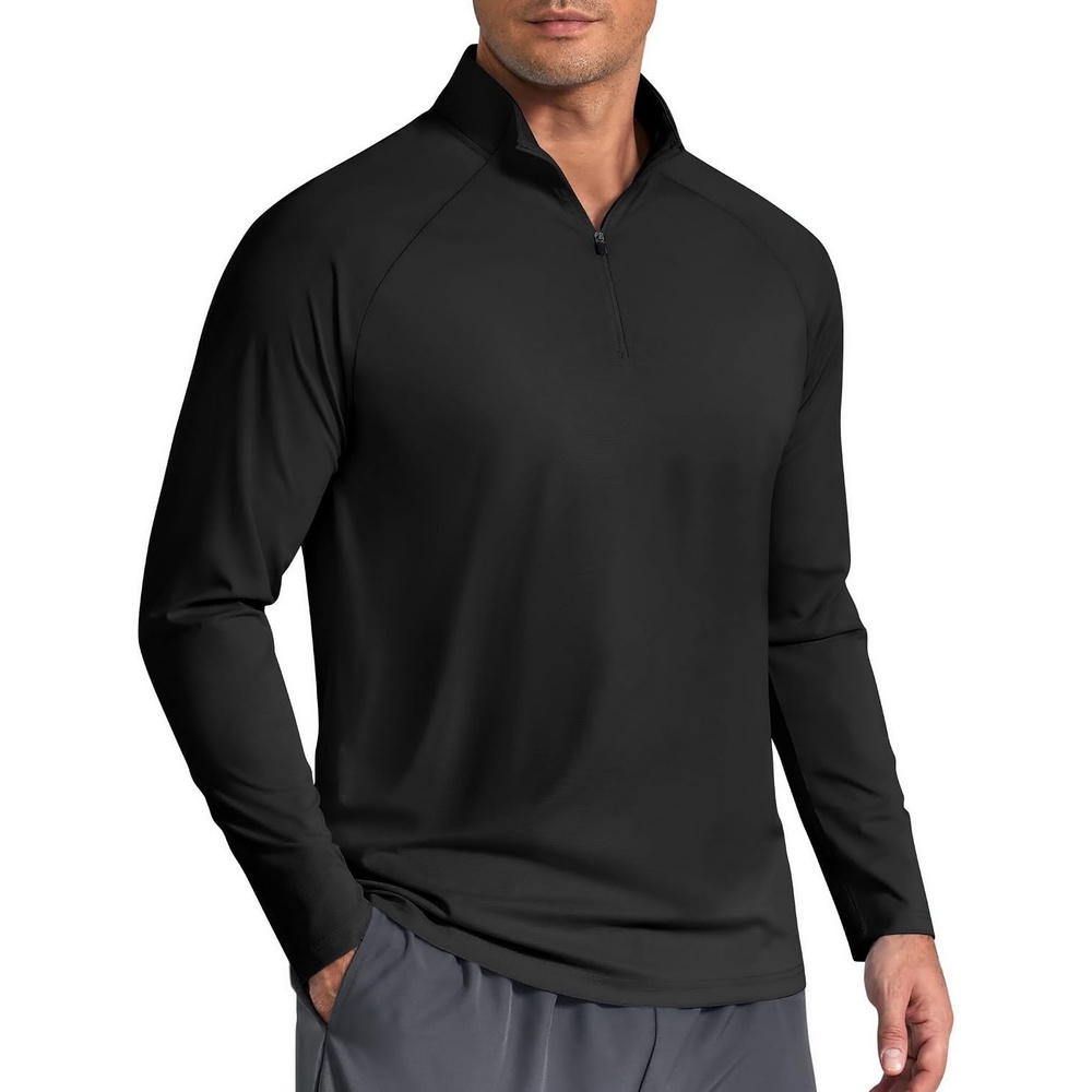 image:imageCOOFANDY Mens Quarter Zip Pullover Athletic Shirts Long Sleeve Lightweight 14 Zip Mock Neck Running Golf Gym ShirtBlack