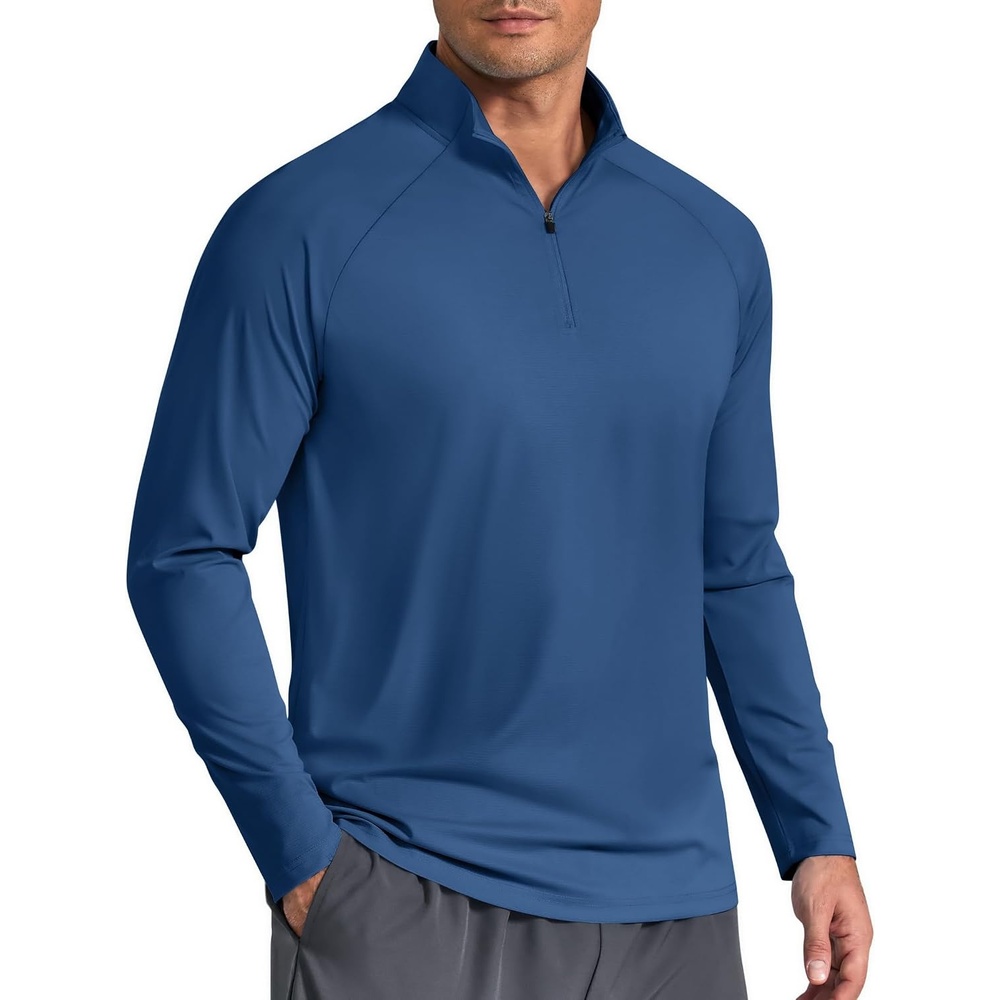 image:imageCOOFANDY Mens Quarter Zip Pullover Athletic Shirts Long Sleeve Lightweight 14 Zip Mock Neck Running Golf Gym ShirtDark Blue