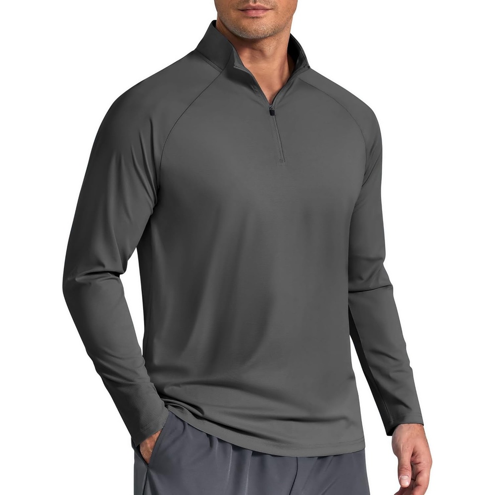 image:imageCOOFANDY Mens Quarter Zip Pullover Athletic Shirts Long Sleeve Lightweight 14 Zip Mock Neck Running Golf Gym ShirtDark Grey