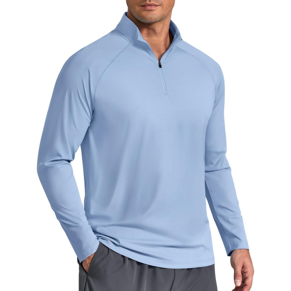 image:imageCOOFANDY Mens Quarter Zip Pullover Athletic Shirts Long Sleeve Lightweight 14 Zip Mock Neck Running Golf Gym ShirtLight Blue