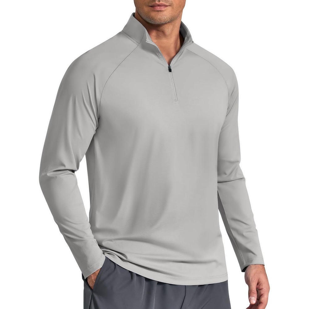 image:imageCOOFANDY Mens Quarter Zip Pullover Athletic Shirts Long Sleeve Lightweight 14 Zip Mock Neck Running Golf Gym ShirtLight Grey