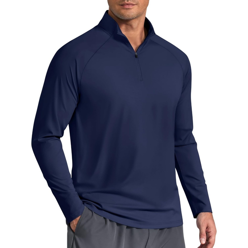 image:imageCOOFANDY Mens Quarter Zip Pullover Athletic Shirts Long Sleeve Lightweight 14 Zip Mock Neck Running Golf Gym ShirtNavy Blue