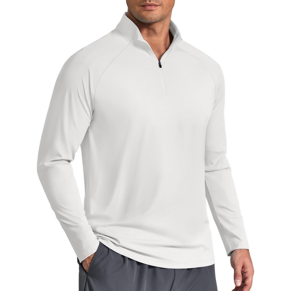 image:imageCOOFANDY Mens Quarter Zip Pullover Athletic Shirts Long Sleeve Lightweight 14 Zip Mock Neck Running Golf Gym ShirtWhite