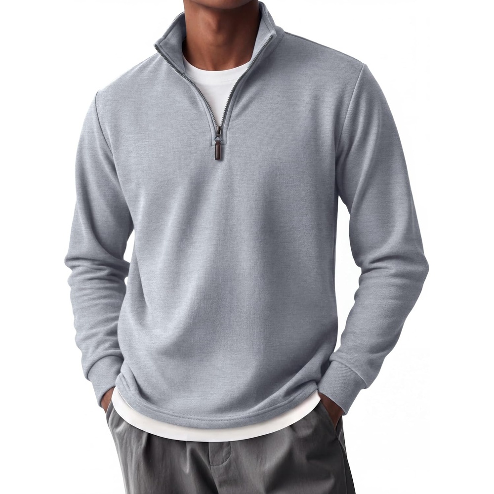 image:imageCOOFANDY Mens Quarter Zip Pullover FleeceLined Mock Neck Sweatshirt CasualLight Grey