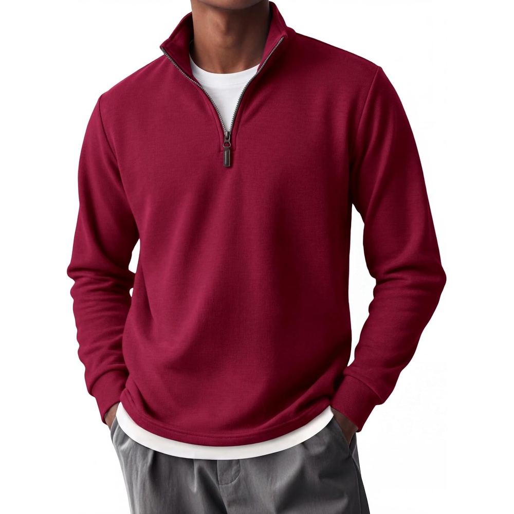 image:imageCOOFANDY Mens Quarter Zip Pullover FleeceLined Mock Neck Sweatshirt CasualWine Red