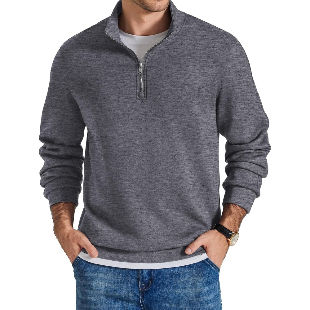 image:imageCOOFANDY Mens Quarter Zip Pullover Sweatshirts for Men Golf Fall Clothes Fall Fashion 2026 Long Sleeve Pullover Stretch Soft Lightweight WrinkleFree Loose Fit Collared Casual Travel GolfCharcoal Heather